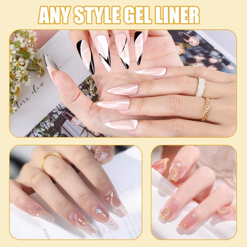 AIBRIT Gel Liner Art Polish Set 10ml, 4 Colors Black White Gold Silver Design Paint with Thin Brush in Bottle for Swirl/ Euphoria French Tips Manicure Painting DIY at Home - Image 4